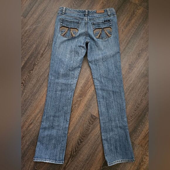 Seven7 Jeans Women's Size 31 Straight Leg Cut Denim (29x32) Embroidered EUC - Picture 1 of 8